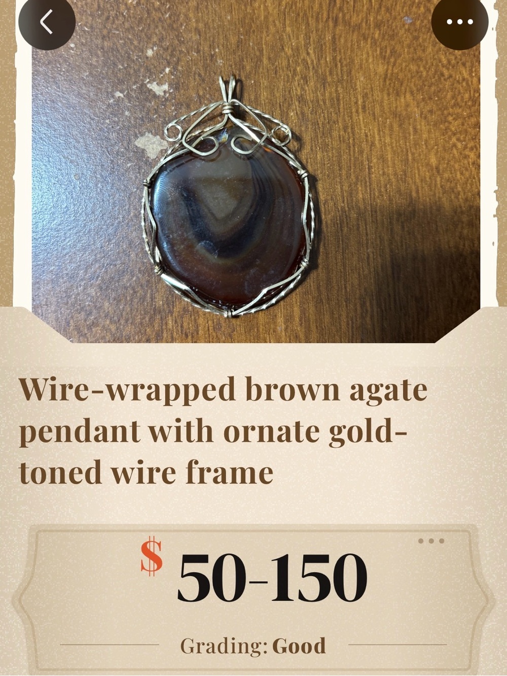 Vintage Brown Agate Pendant Necklace with Silver Wire Wrap - Picture 2 of 3